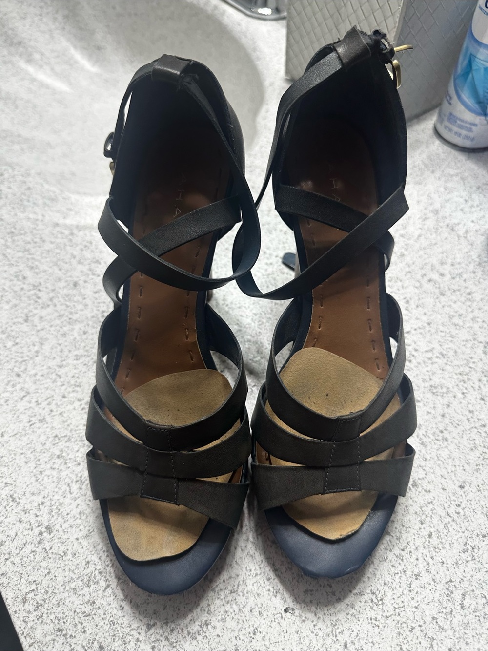 Tahari Blue Strappy Heeled Sandals with Ankle Wrap